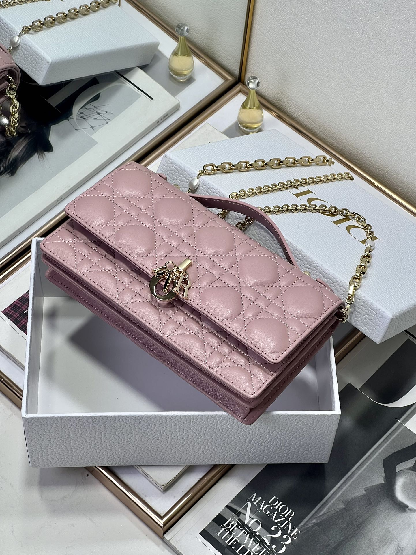 Bagsaaa My D10r Mini Bag Pink Cannage Lambskin - 21 x 11.5 x 4.5 cm