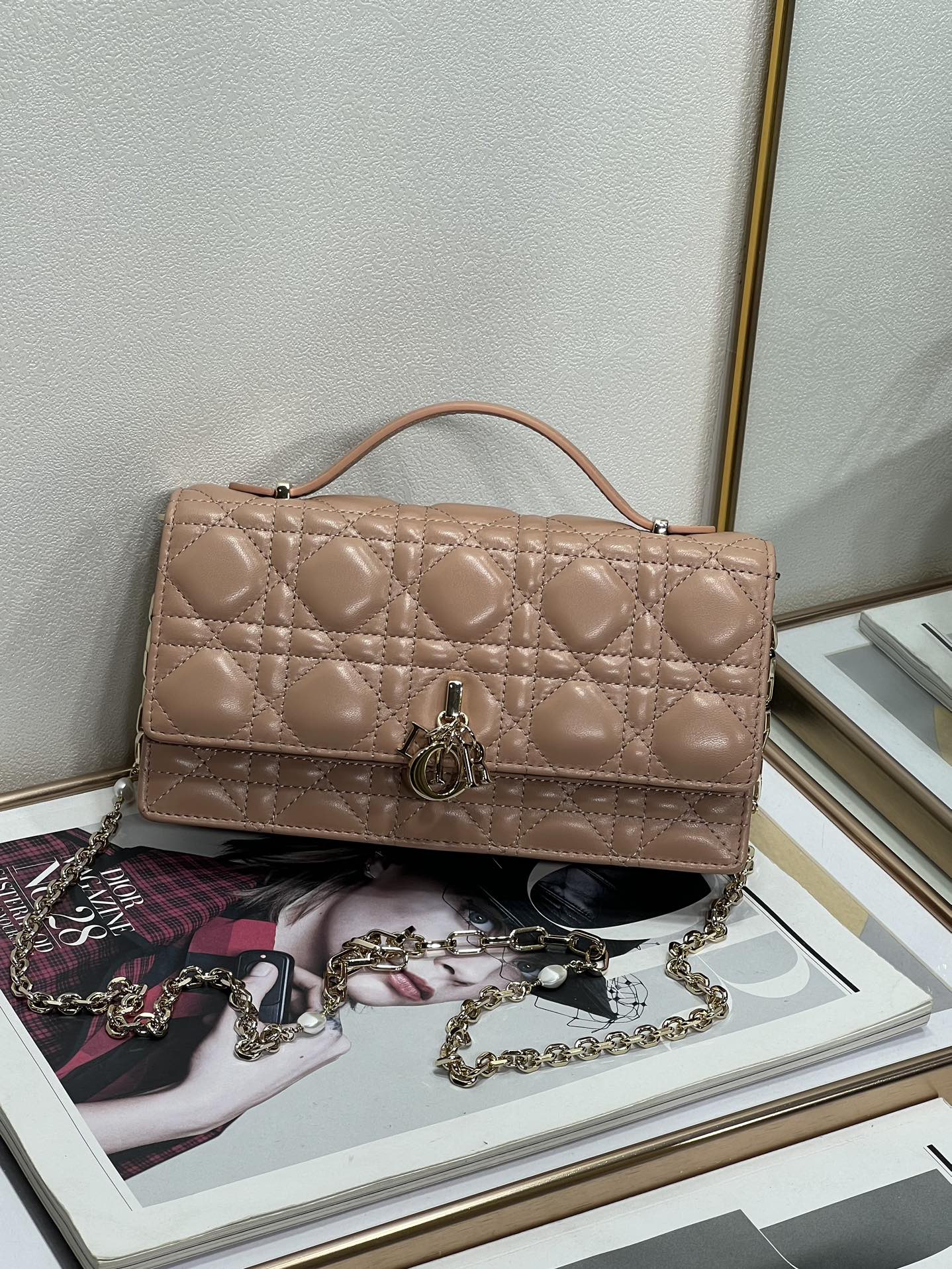 Bagsaaa My D10r Mini Bag Rose des Vents Cannage Lambskin - 21 x 11.5 x 4.5 cm