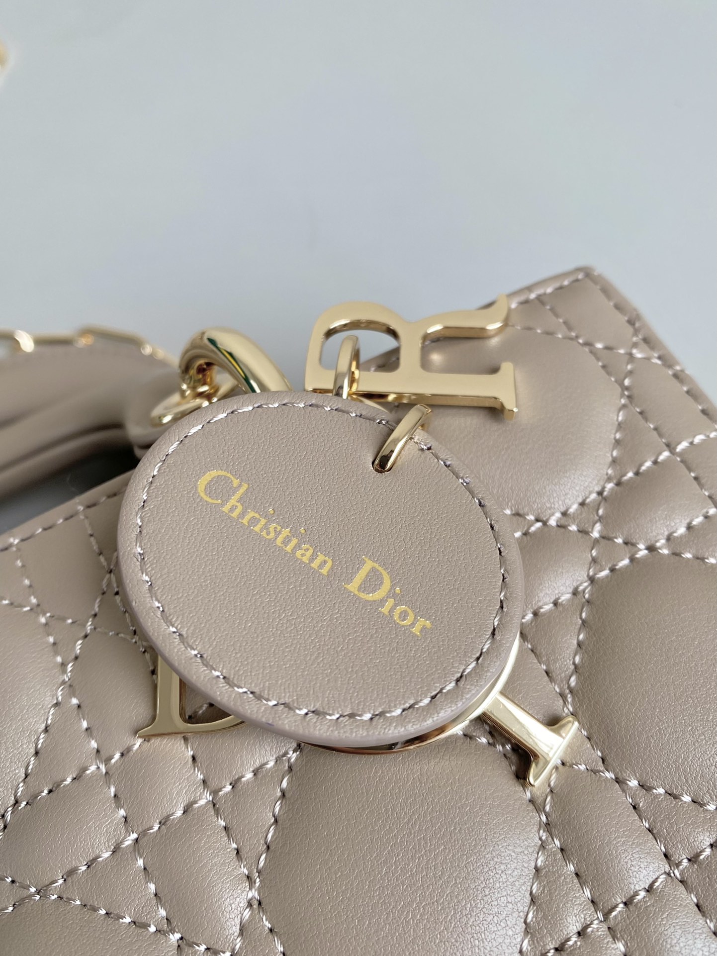 Bagsaaa D10r Small Lady D-Joy Bag Powder Beige Cannage Lambskin - 22 x 12 x 6 cm