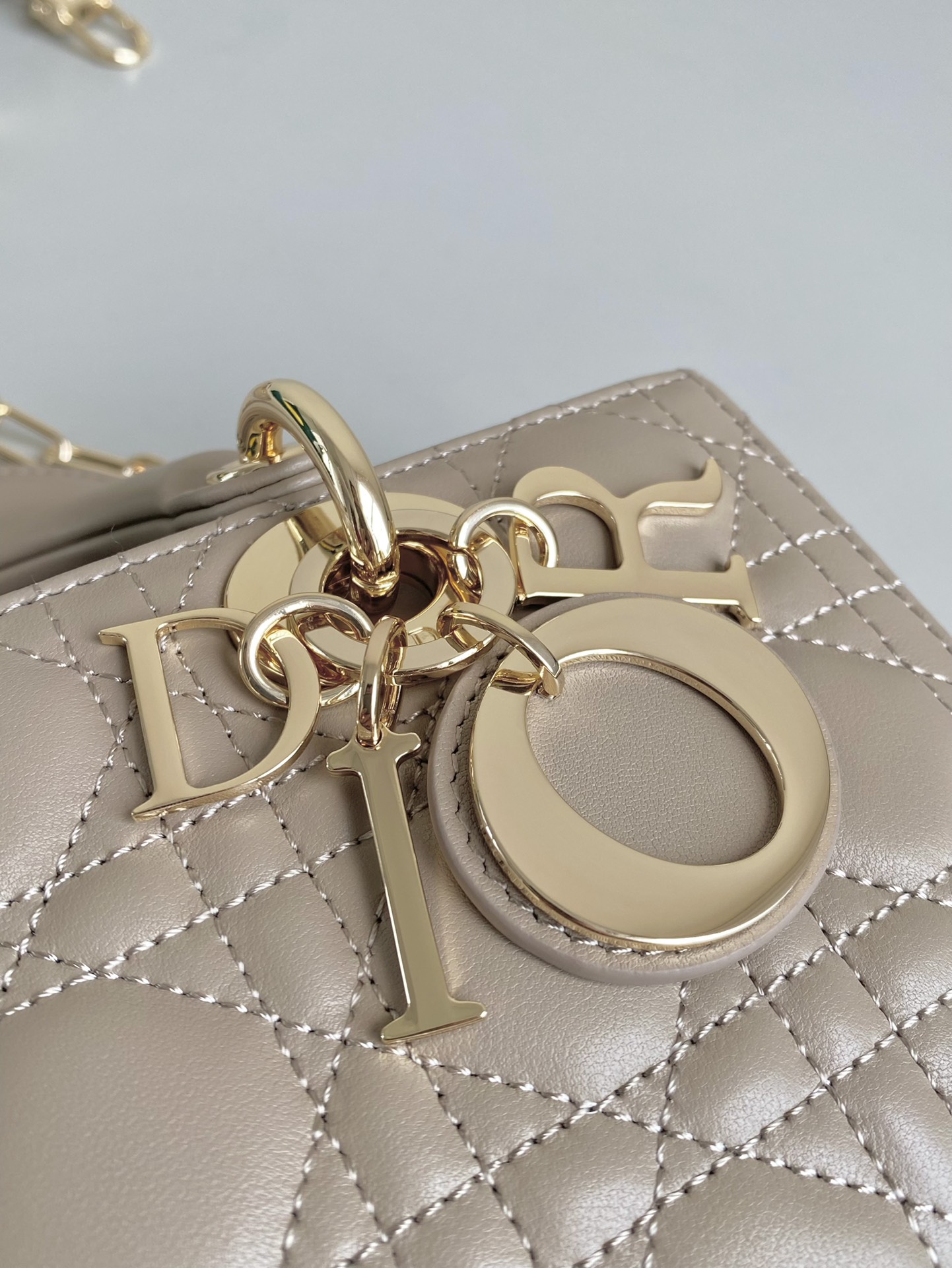 Bagsaaa D10r Small Lady D-Joy Bag Powder Beige Cannage Lambskin - 22 x 12 x 6 cm