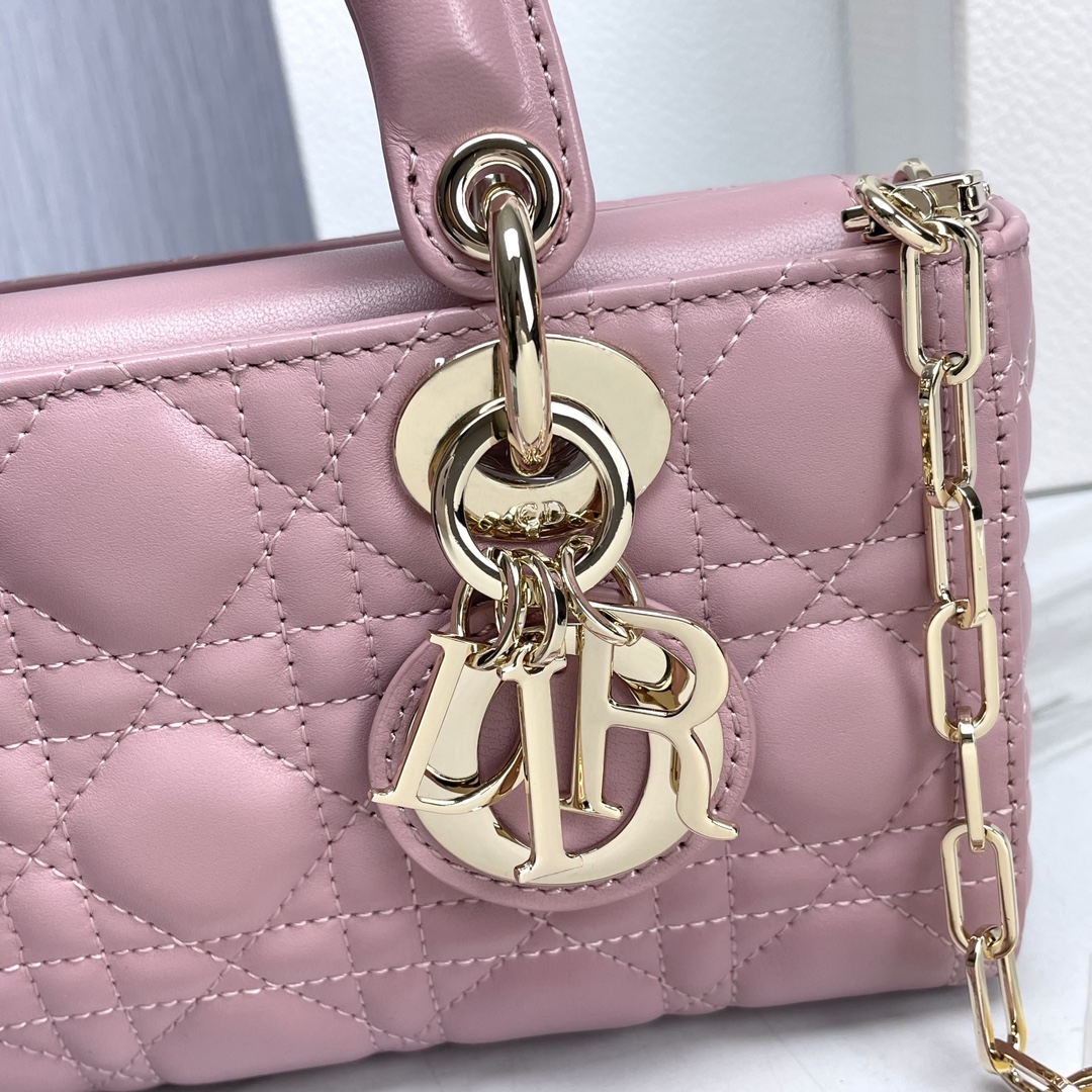 Bagsaaa D10r Small Lady D-Joy Bag Pale Pink Cannage Lambskin - 22 x 12 x 6 cm
