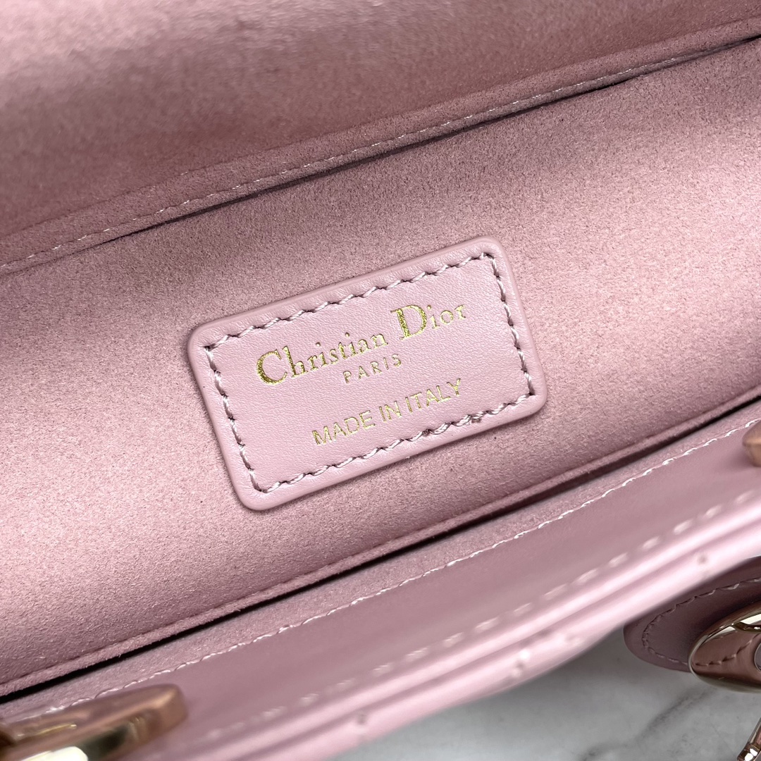 Bagsaaa D10r Small Lady D-Joy Bag Pale Pink Cannage Lambskin - 22 x 12 x 6 cm