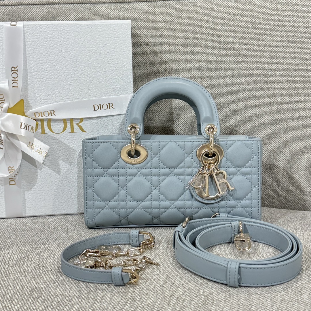 Bagsaaa D10r Small Lady D-Joy Bag Pale Blue Cannage Lambskin - 22 x 12 x 6 cm