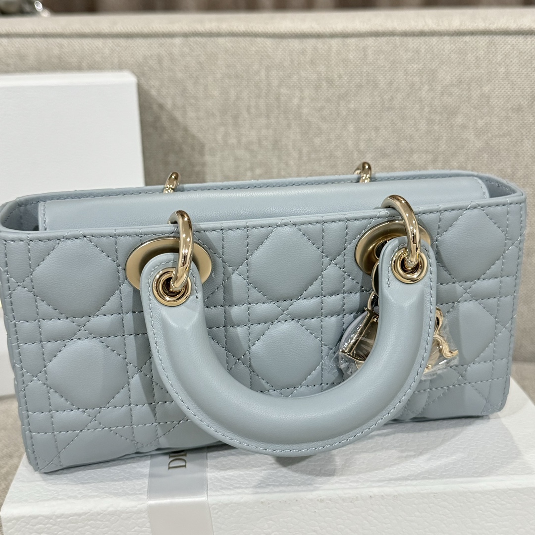 Bagsaaa D10r Small Lady D-Joy Bag Pale Blue Cannage Lambskin - 22 x 12 x 6 cm