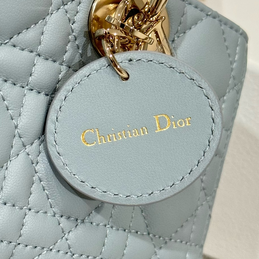 Bagsaaa D10r Small Lady D-Joy Bag Pale Blue Cannage Lambskin - 22 x 12 x 6 cm