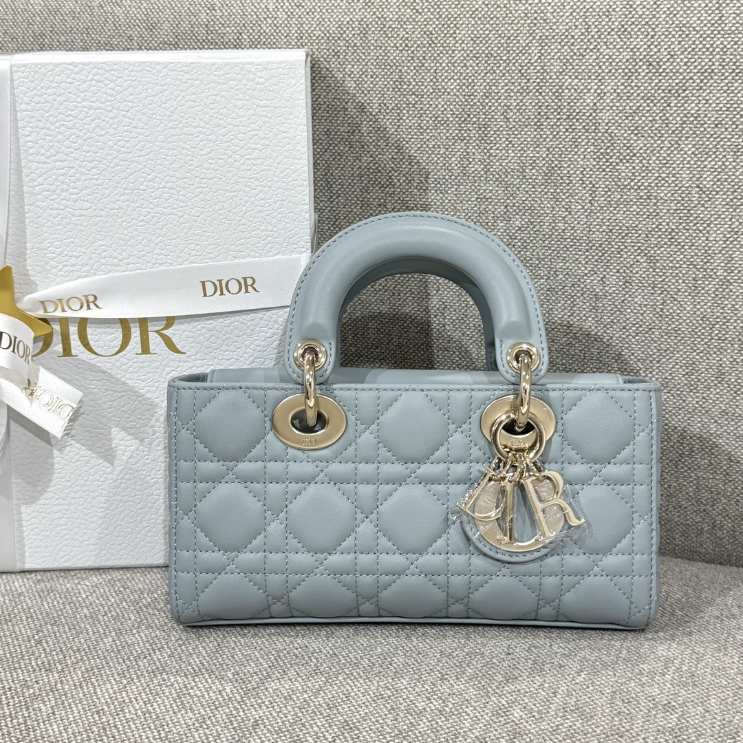 Bagsaaa D10r Small Lady D-Joy Bag Pale Blue Cannage Lambskin - 22 x 12 x 6 cm