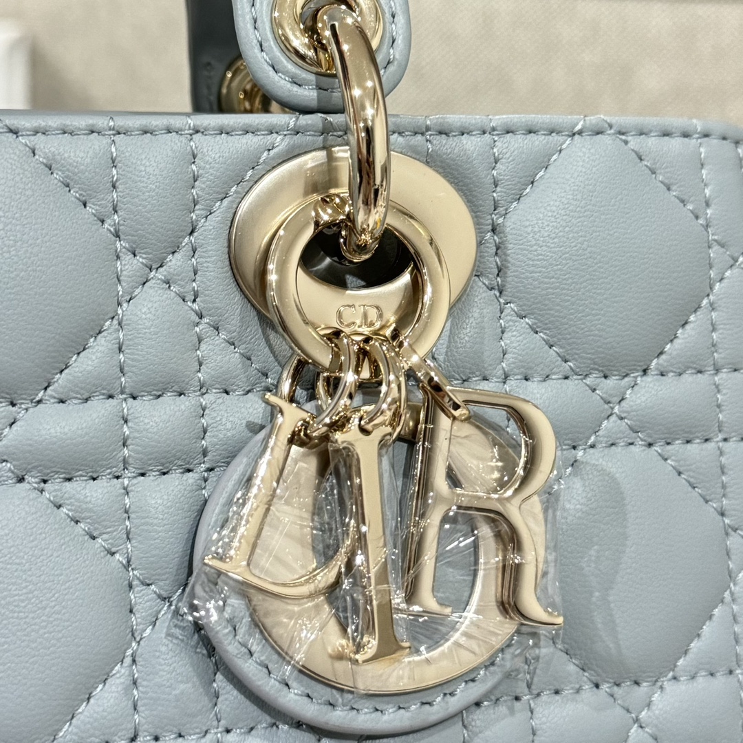 Bagsaaa D10r Small Lady D-Joy Bag Pale Blue Cannage Lambskin - 22 x 12 x 6 cm