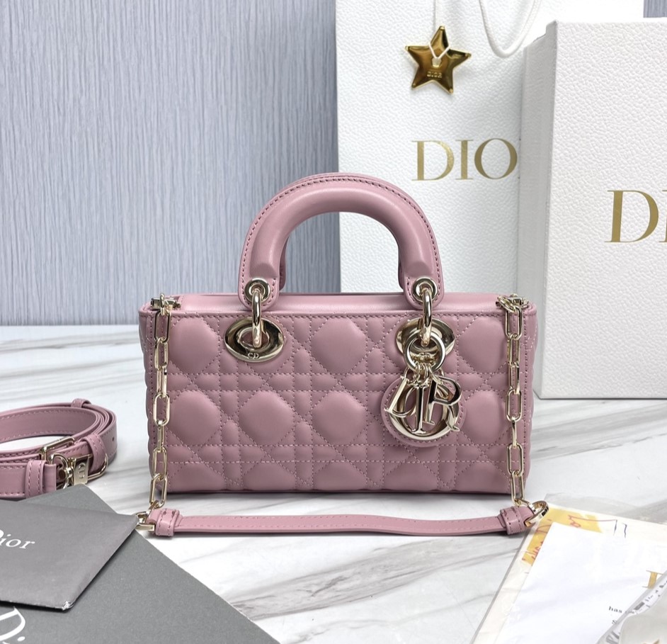 Bagsaaa D10r Small Lady D-Joy Bag Pale Pink Cannage Lambskin - 22 x 12 x 6 cm