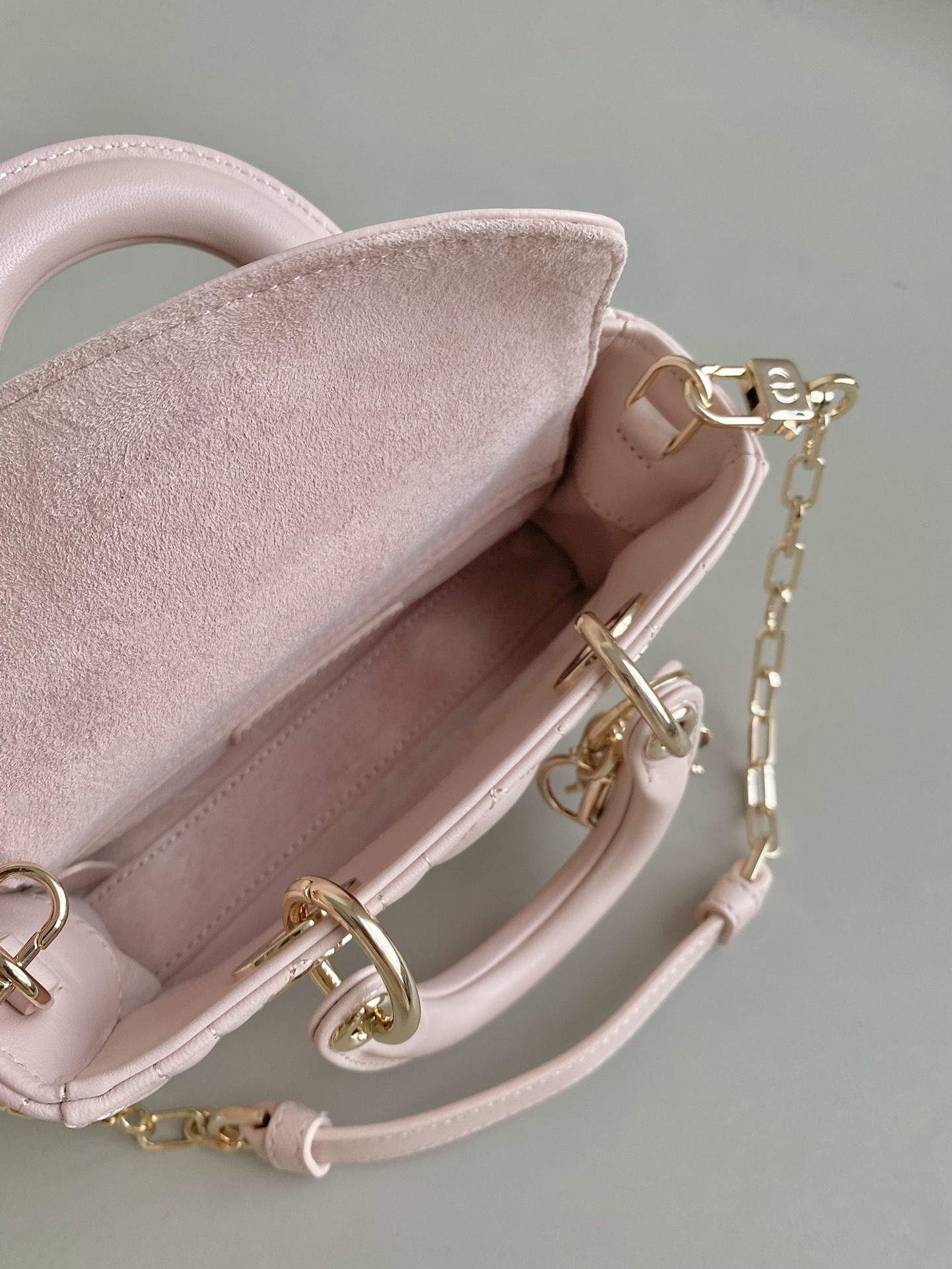 Bagsaaa D10r Lady D-Joy Micro Bag Powder Pink Cannage Lambskin - 16 x 9 x 5 cm