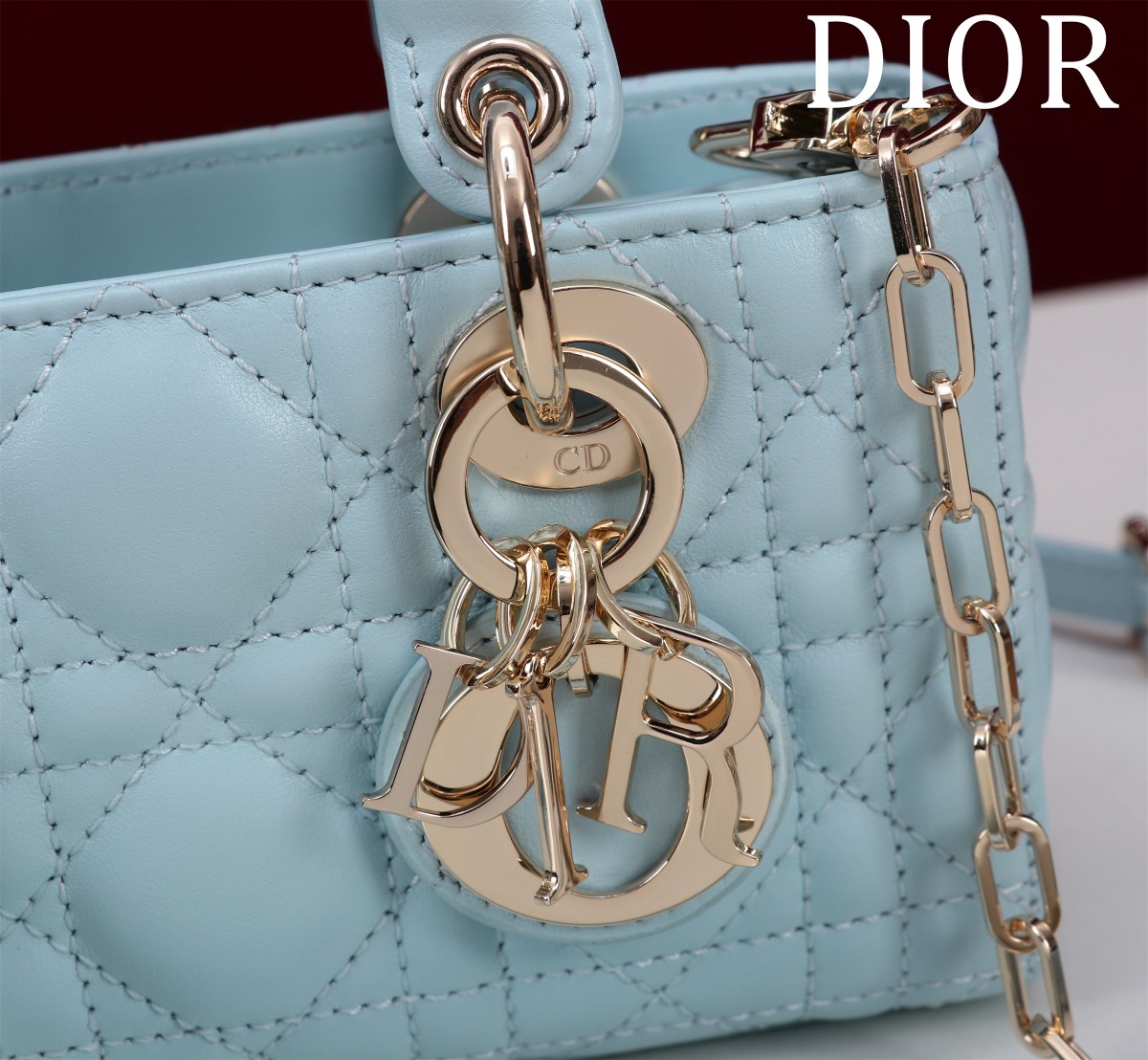 Bagsaaa D10r Lady D-Joy Micro Bag Céleste Blue Cannage Lambskin - 16 x 9 x 5 cm