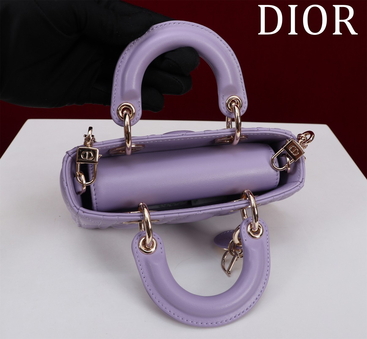 Bagsaaa D10r Lady D-Joy Micro Bag Lilac Purple Cannage Lambskin - 16 x 9 x 5 cm