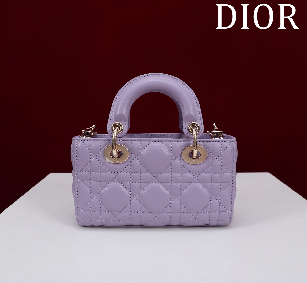 Bagsaaa D10r Lady D-Joy Micro Bag Lilac Purple Cannage Lambskin - 16 x 9 x 5 cm
