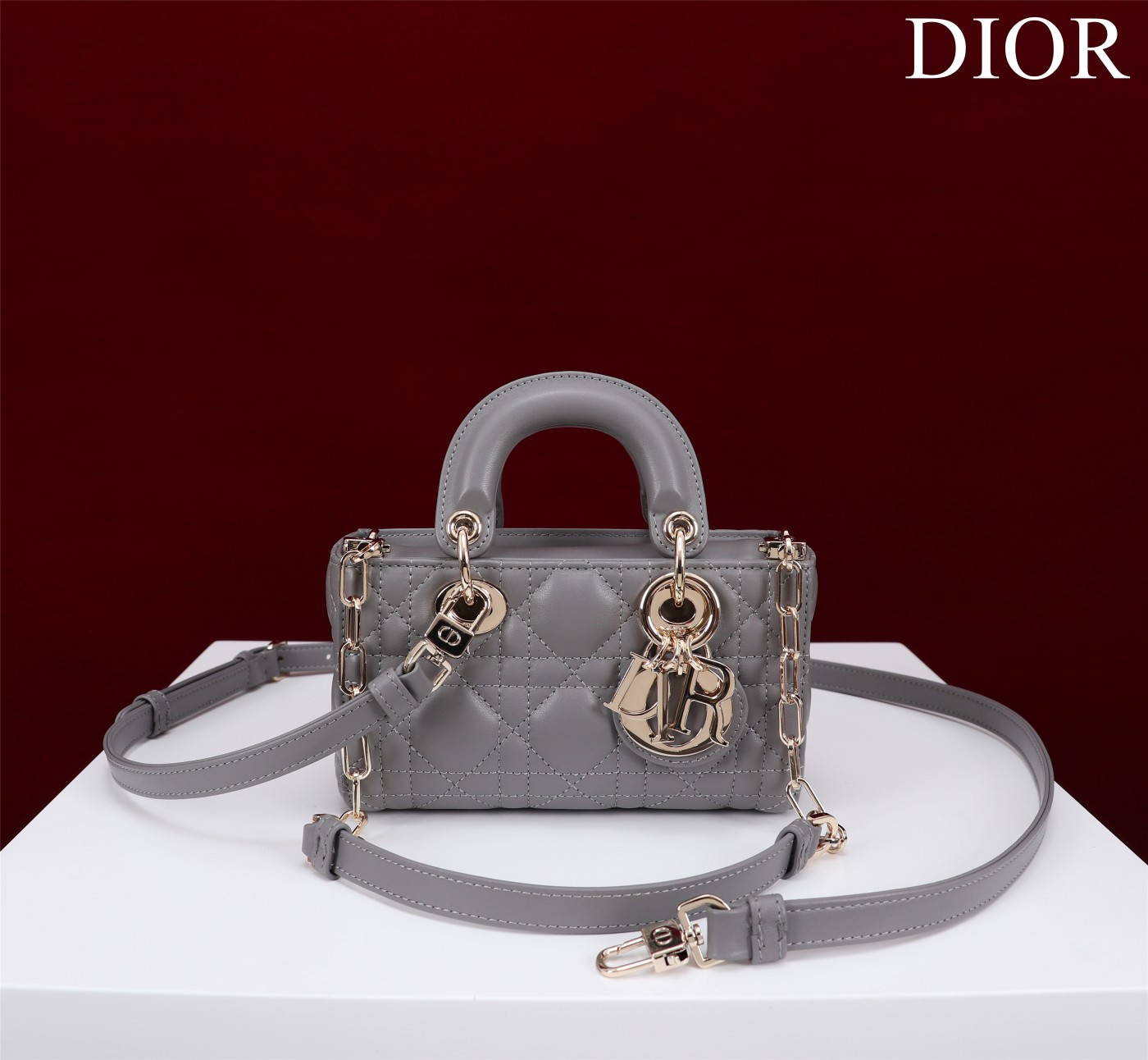 Bagsaaa D10r Lady D-Joy Micro Bag Gray Cannage Lambskin - 16 x 9 x 5 cm