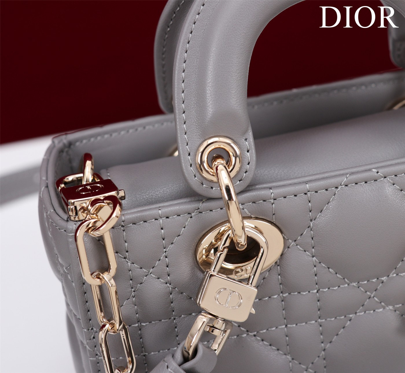 Bagsaaa D10r Lady D-Joy Micro Bag Gray Cannage Lambskin - 16 x 9 x 5 cm