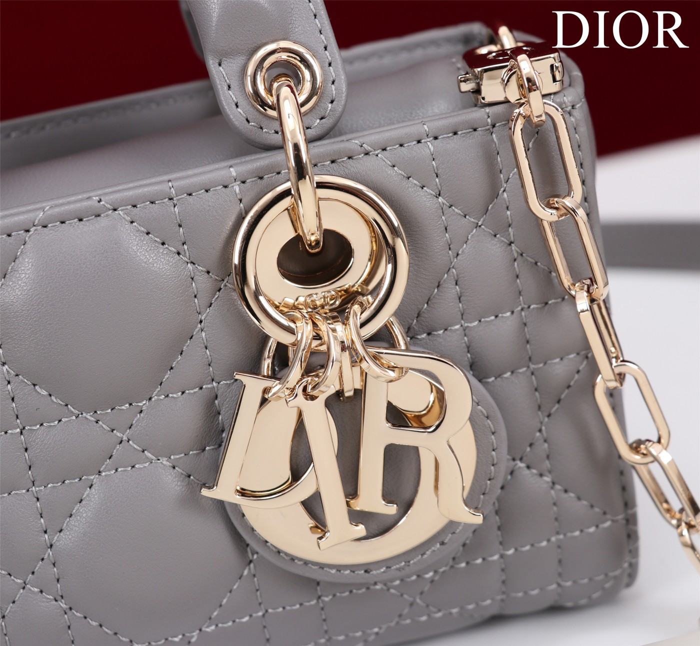 Bagsaaa D10r Lady D-Joy Micro Bag Gray Cannage Lambskin - 16 x 9 x 5 cm