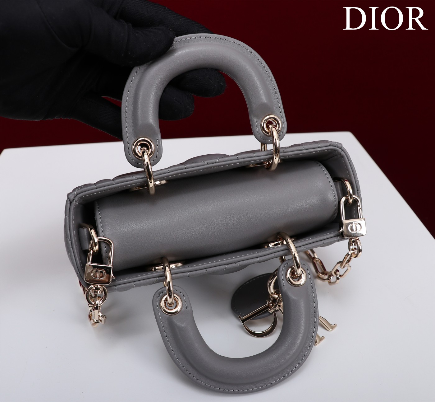 Bagsaaa D10r Lady D-Joy Micro Bag Gray Cannage Lambskin - 16 x 9 x 5 cm