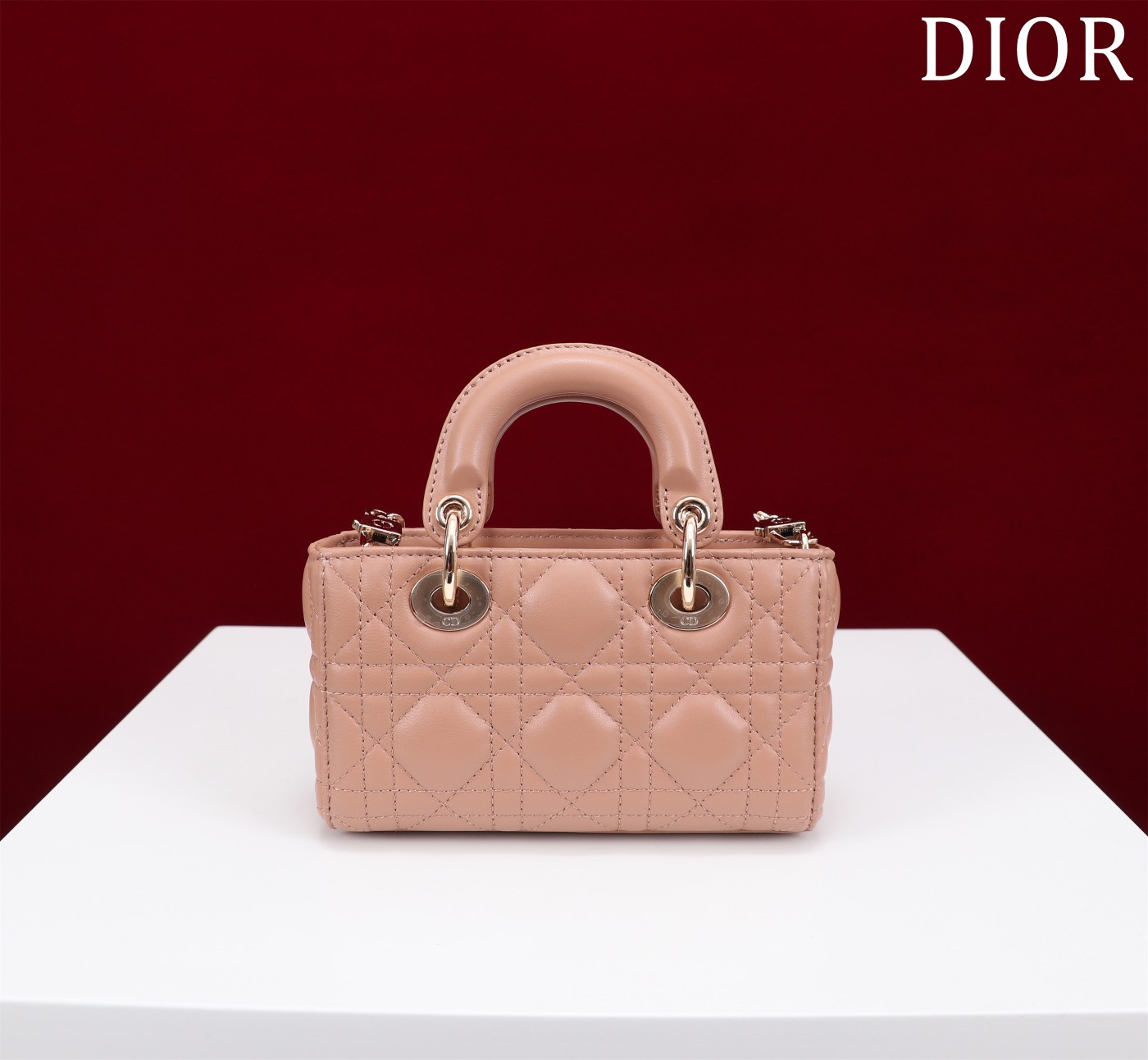 Bagsaaa D10r Lady D-Joy Micro Bag Rose des Vents Cannage Lambskin - 16 x 9 x 5 cm
