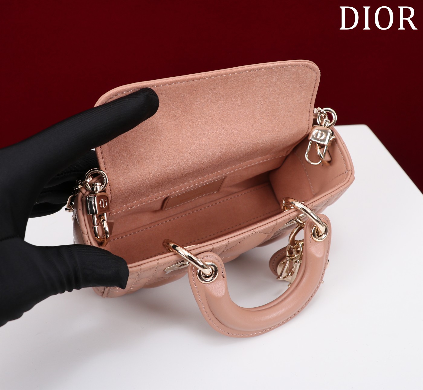 Bagsaaa D10r Lady D-Joy Micro Bag Rose des Vents Cannage Lambskin - 16 x 9 x 5 cm