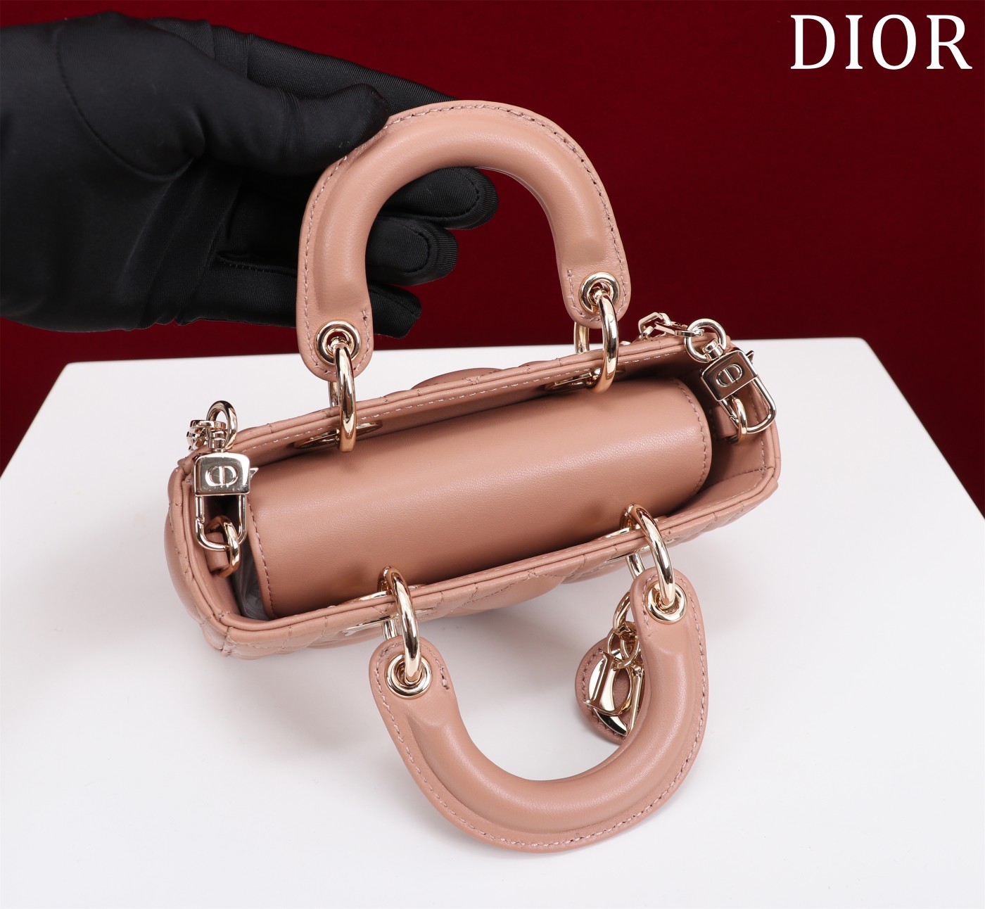 Bagsaaa D10r Lady D-Joy Micro Bag Rose des Vents Cannage Lambskin - 16 x 9 x 5 cm