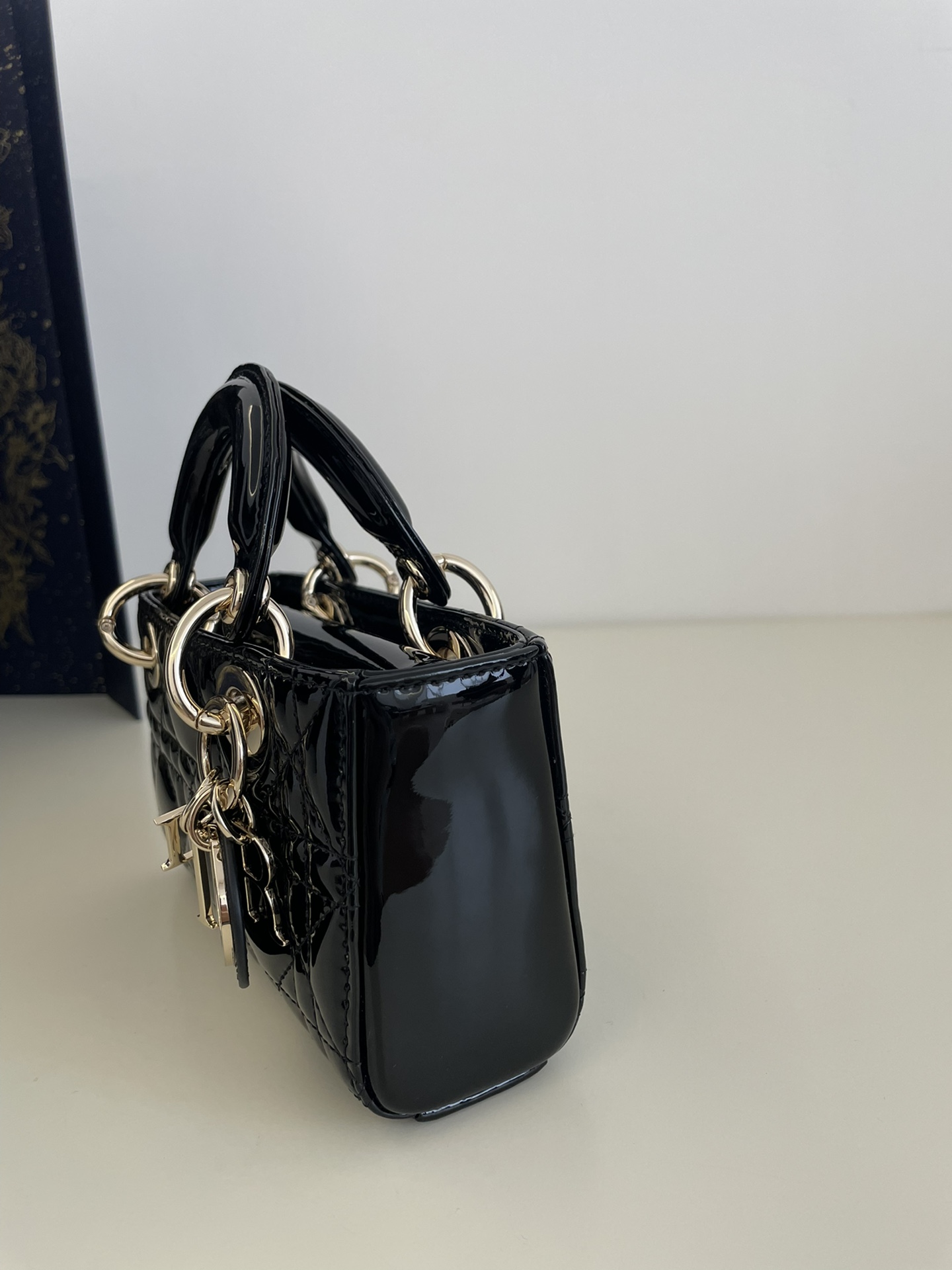 Bagsaaa D10r Lady D-Joy Micro Bag Black Patent Cannage Calfskin - 16 x 9 x 5 cm