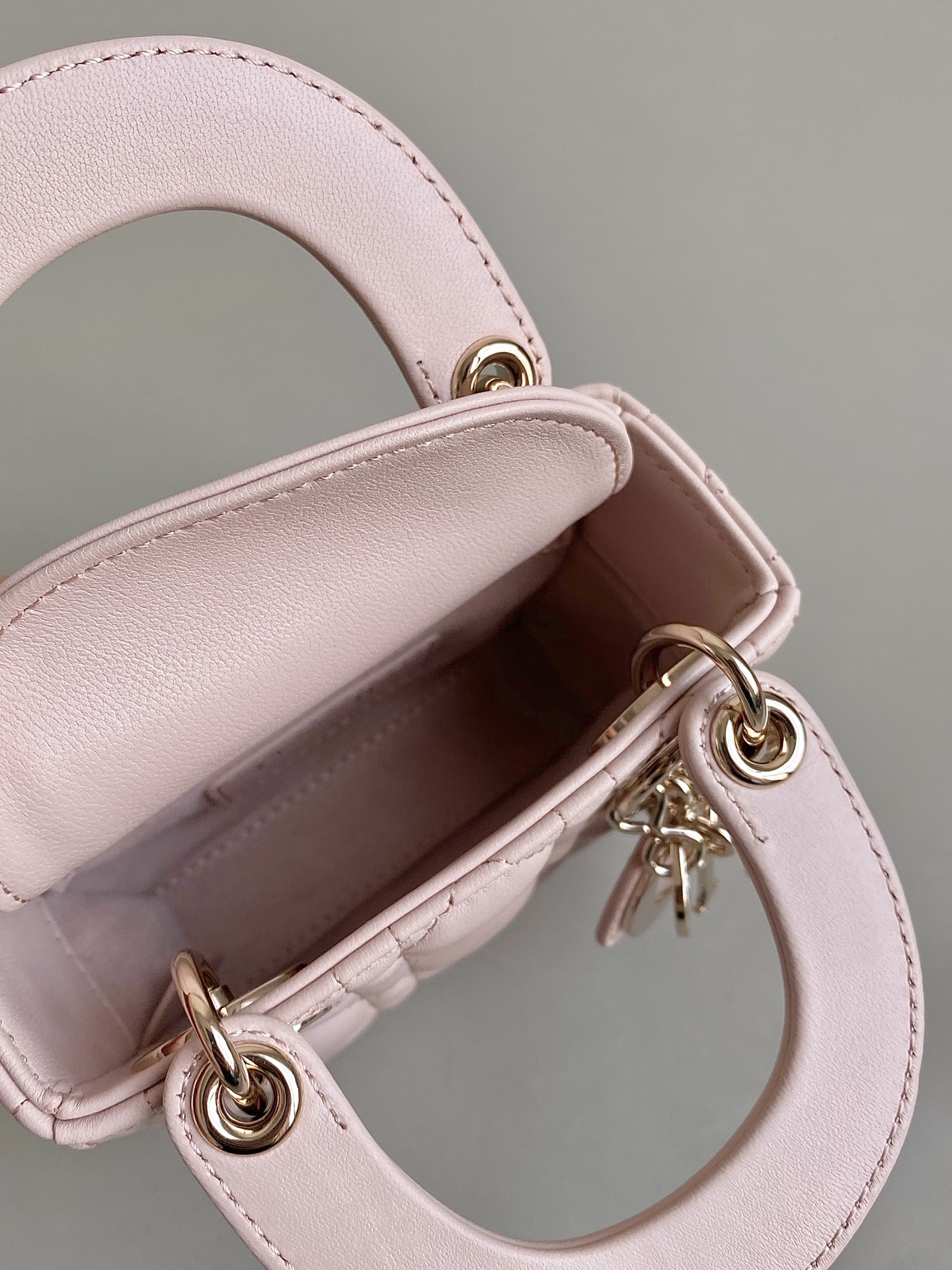 Bagsaaa Lady D10r Micro Bag Powder Pink Cannage Lambskin - 12 x 10.2 x 5 cm