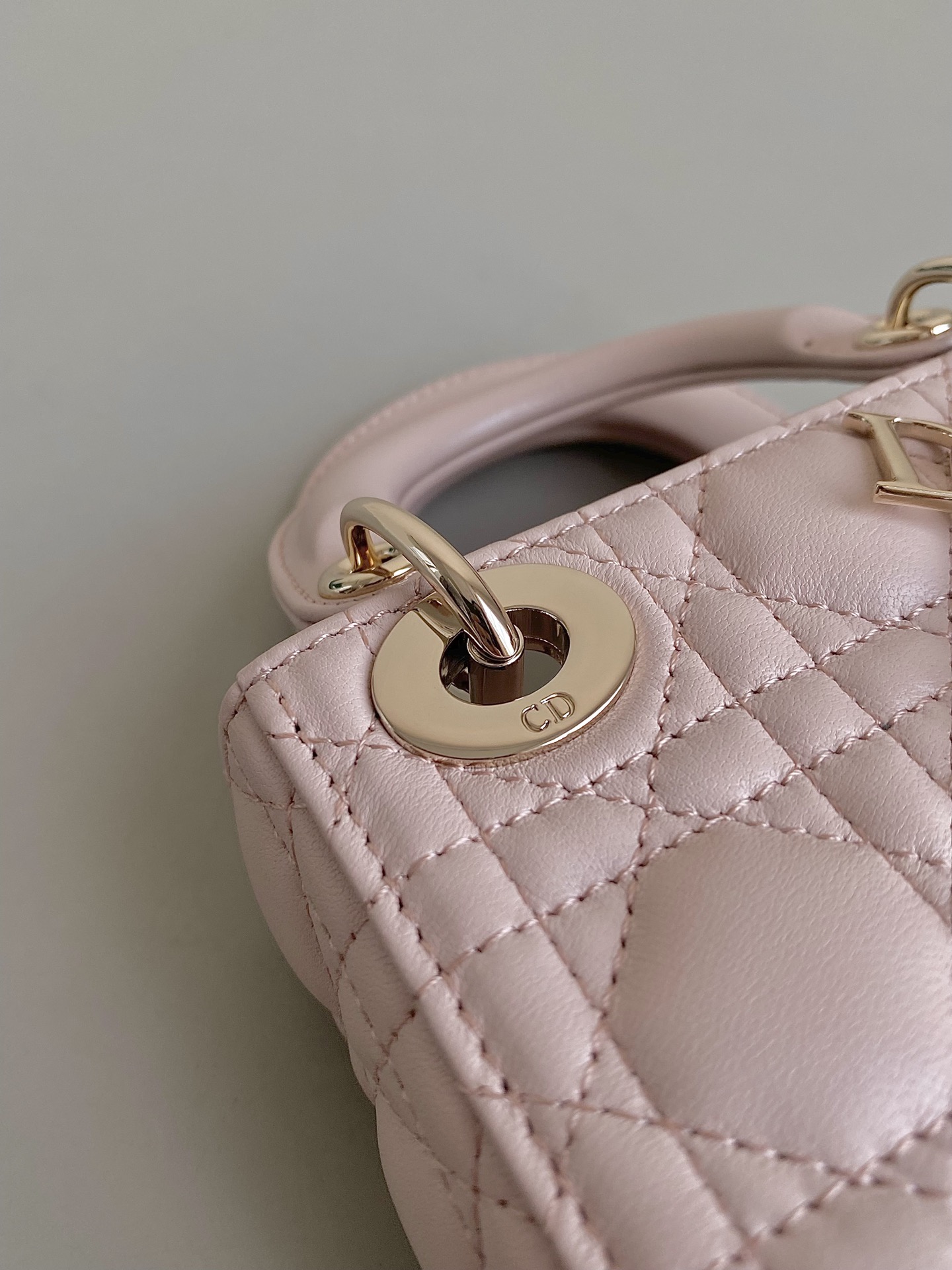 Bagsaaa Lady D10r Micro Bag Powder Pink Cannage Lambskin - 12 x 10.2 x 5 cm