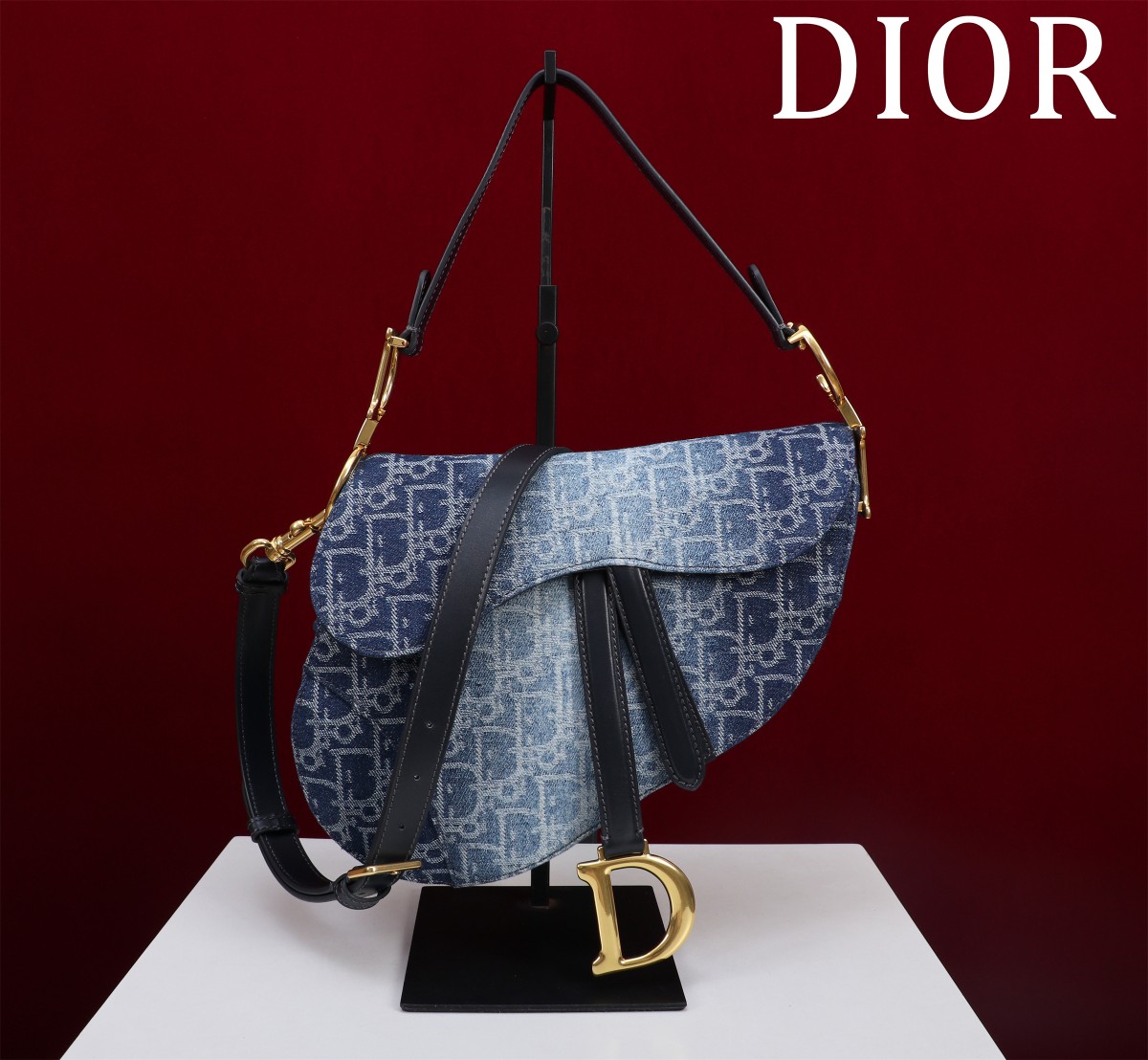 Bagsaaa D10r Saddle Bag with Strap Blue Denim D10r Oblique Jacquard - 25.5 x 20 x 6.5 cm