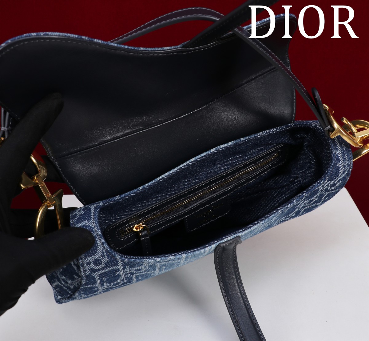 Bagsaaa D10r Saddle Bag with Strap Blue Denim D10r Oblique Jacquard - 25.5 x 20 x 6.5 cm
