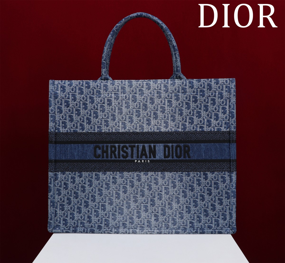 Bagsaaa Large D10r Book Tote Blue Denim D10r Oblique Jacquard - 42 x 35 x 18.5 cm