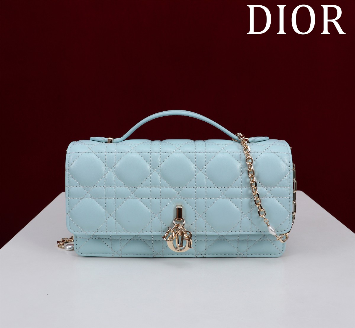 Bagsaaa My D10r Mini Bag Placid Blue Cannage Lambskin - 21 x 11.5 x 4.5 cm