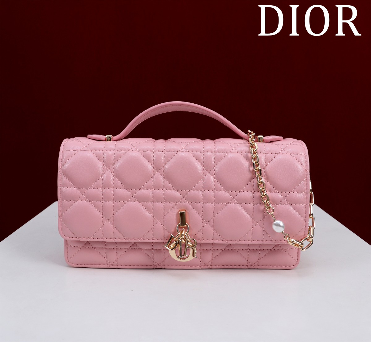 Bagsaaa My D10r Mini Bag Antique Pink Cannage Lambskin - 21 x 11.5 x 4.5 cm