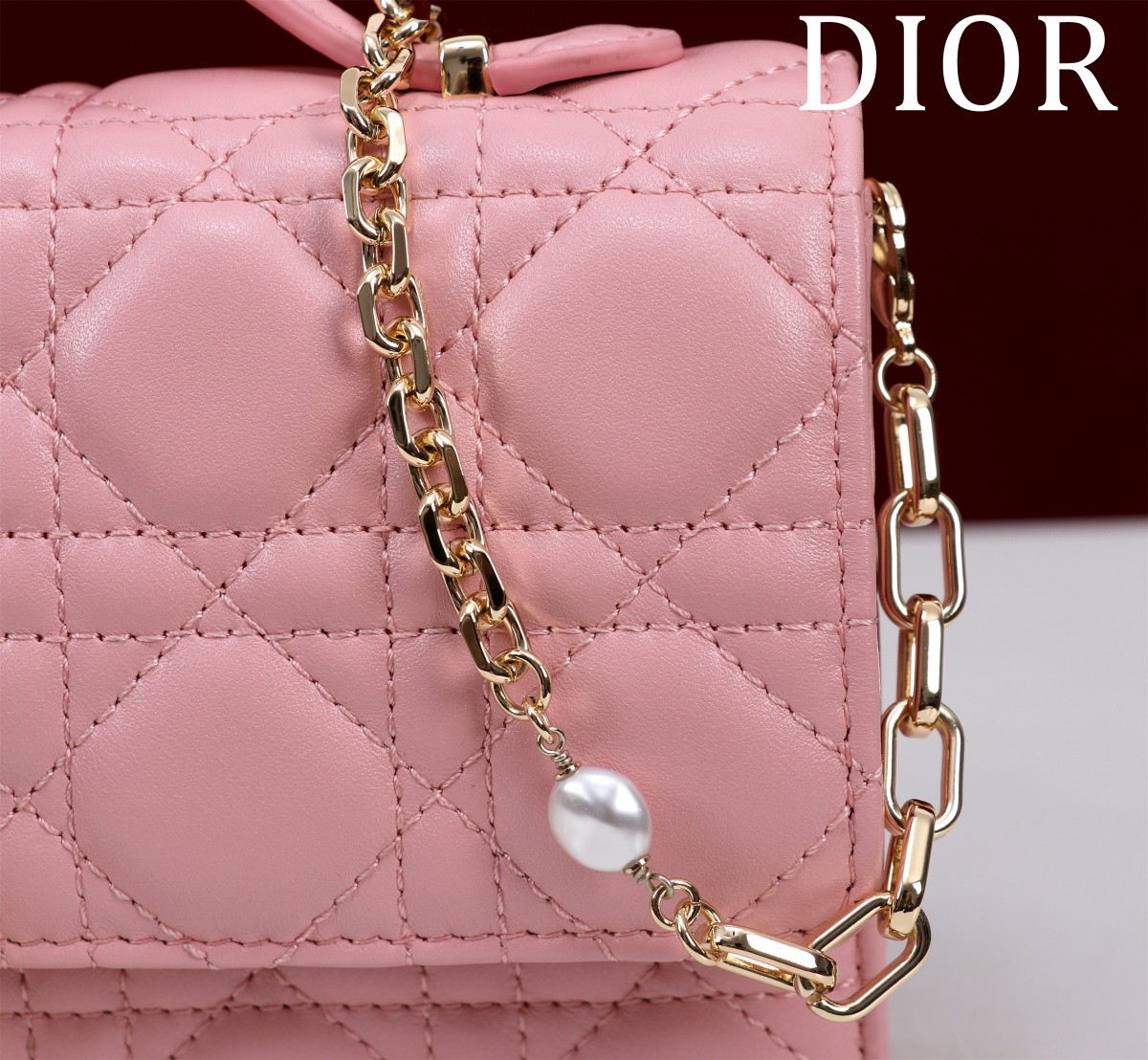 Bagsaaa My D10r Mini Bag Antique Pink Cannage Lambskin - 21 x 11.5 x 4.5 cm