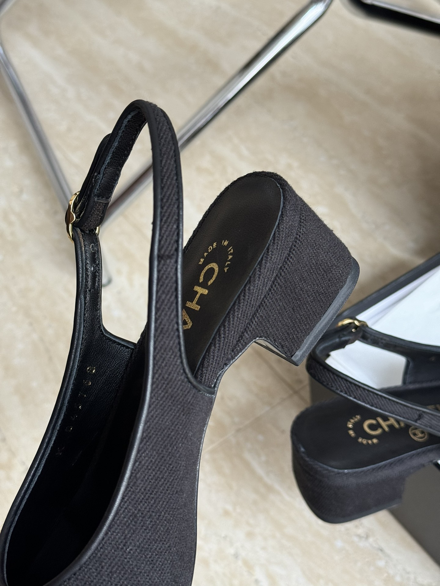 Bagsaaa Ch**el Slingbacks Wool & Calfskin Black G45768