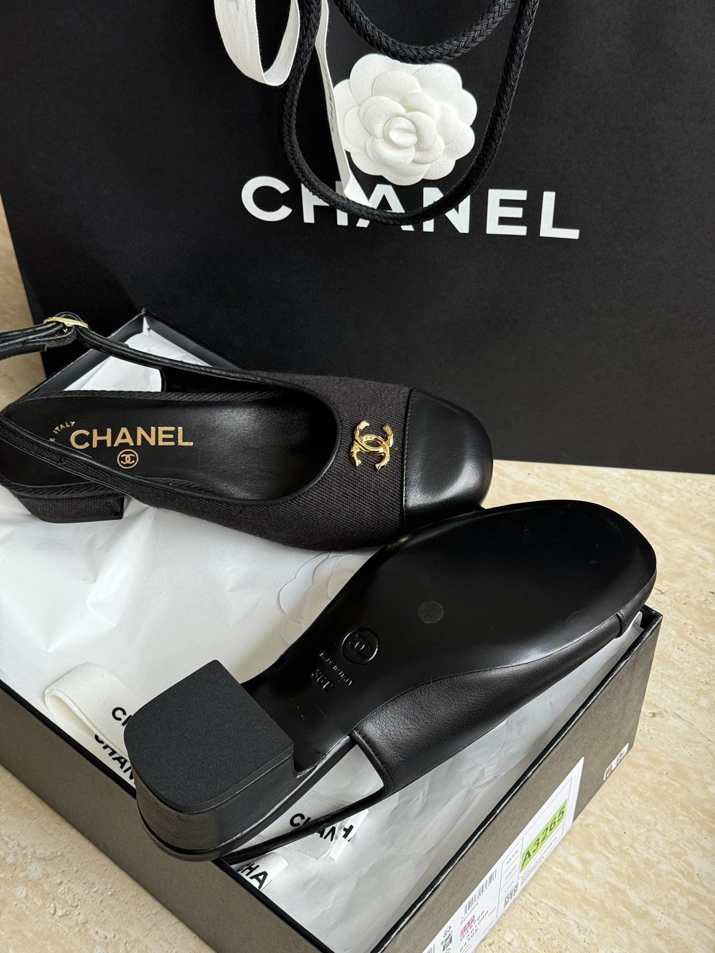 Bagsaaa Ch**el Slingbacks Wool & Calfskin Black G45768