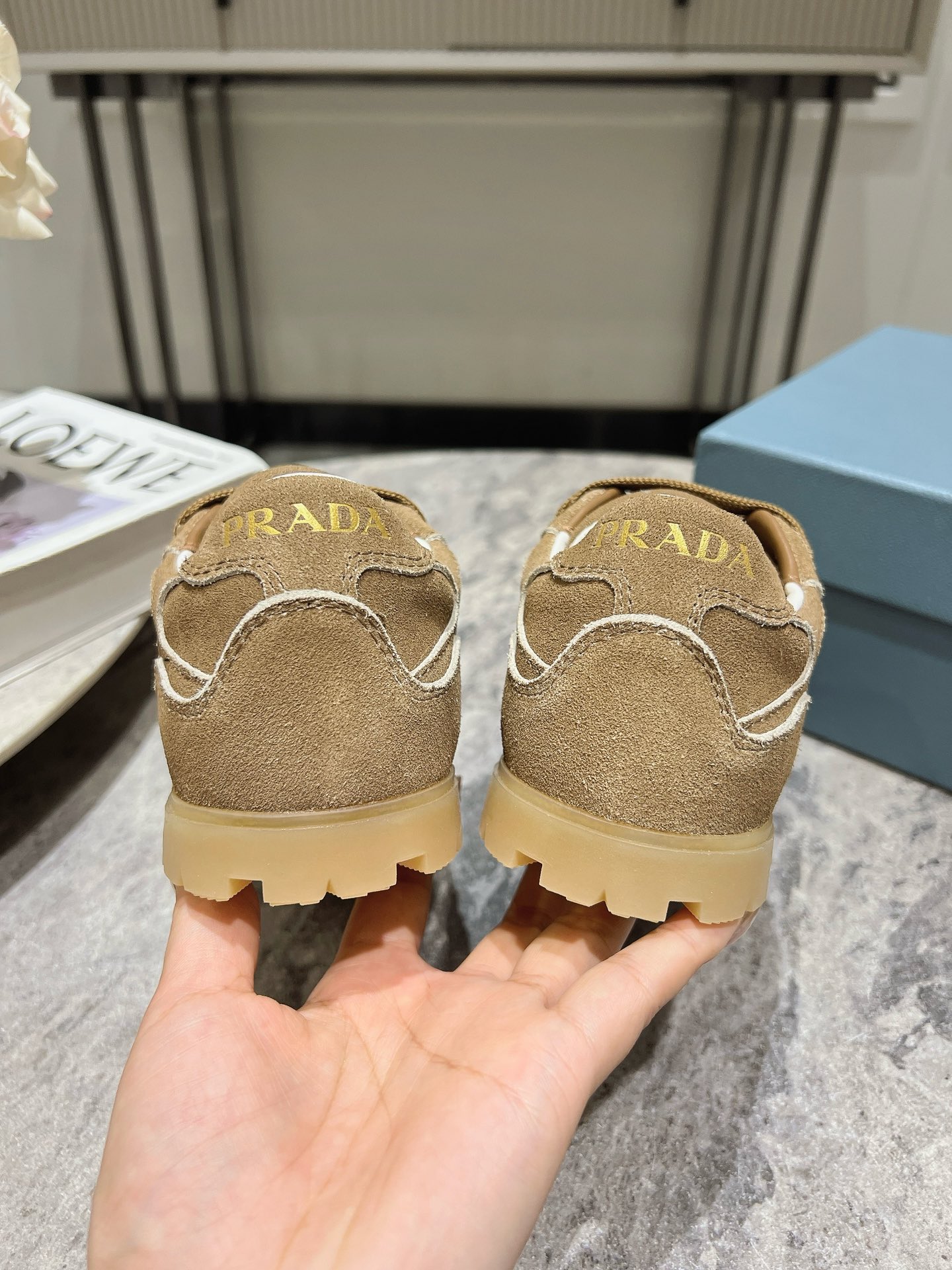 Bagsaaa Pra*a Faded Suede Sneakers Dark Beige