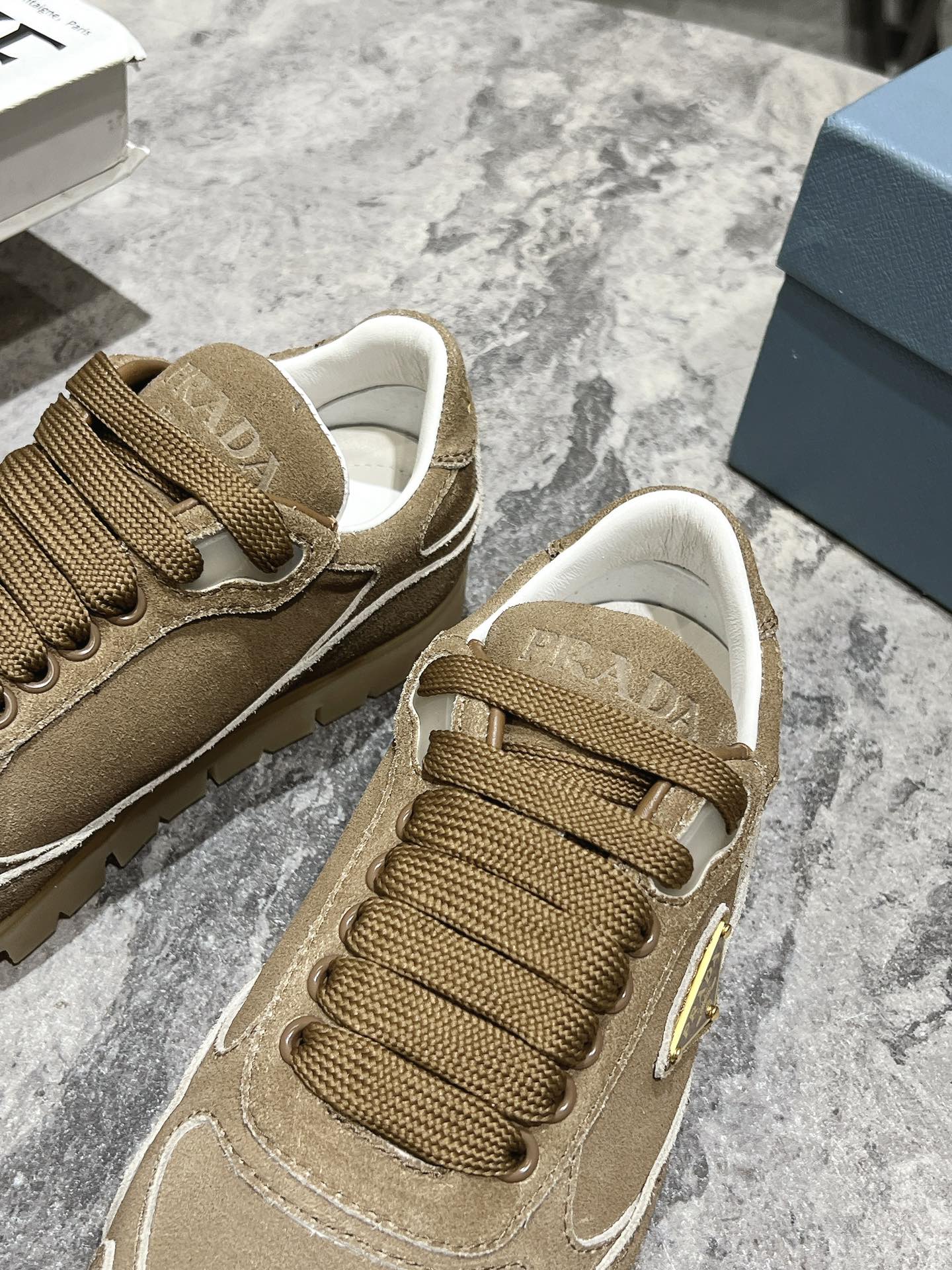 Bagsaaa Pra*a Faded Suede Sneakers Dark Beige
