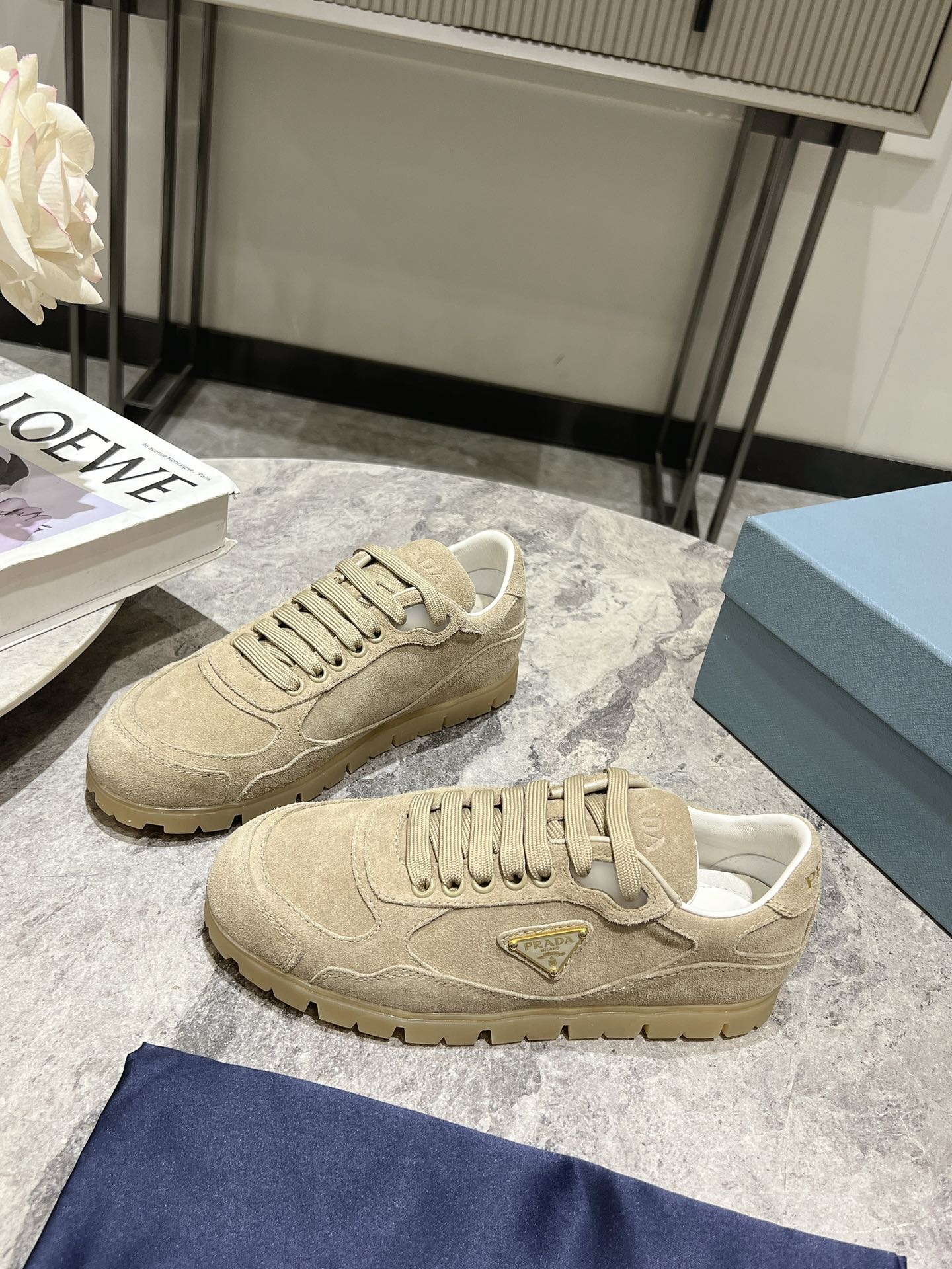 Bagsaaa Pra*a Faded Suede Sneakers Light Beige