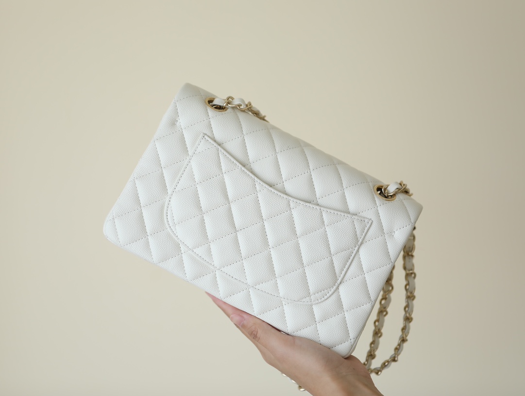 Bagsaaa Ch**el Small Flap Bag White Caviar & Light Gold Hardware - 23cm