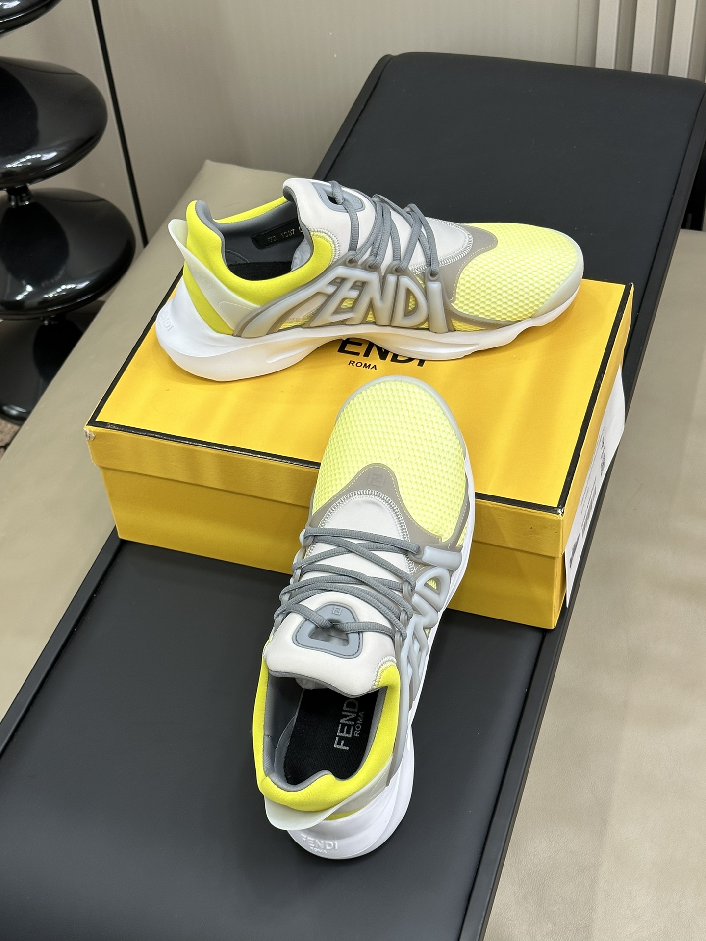 Bagsaaa F**di Tag Sneakers Yellow Technical Mesh Running Sneakers