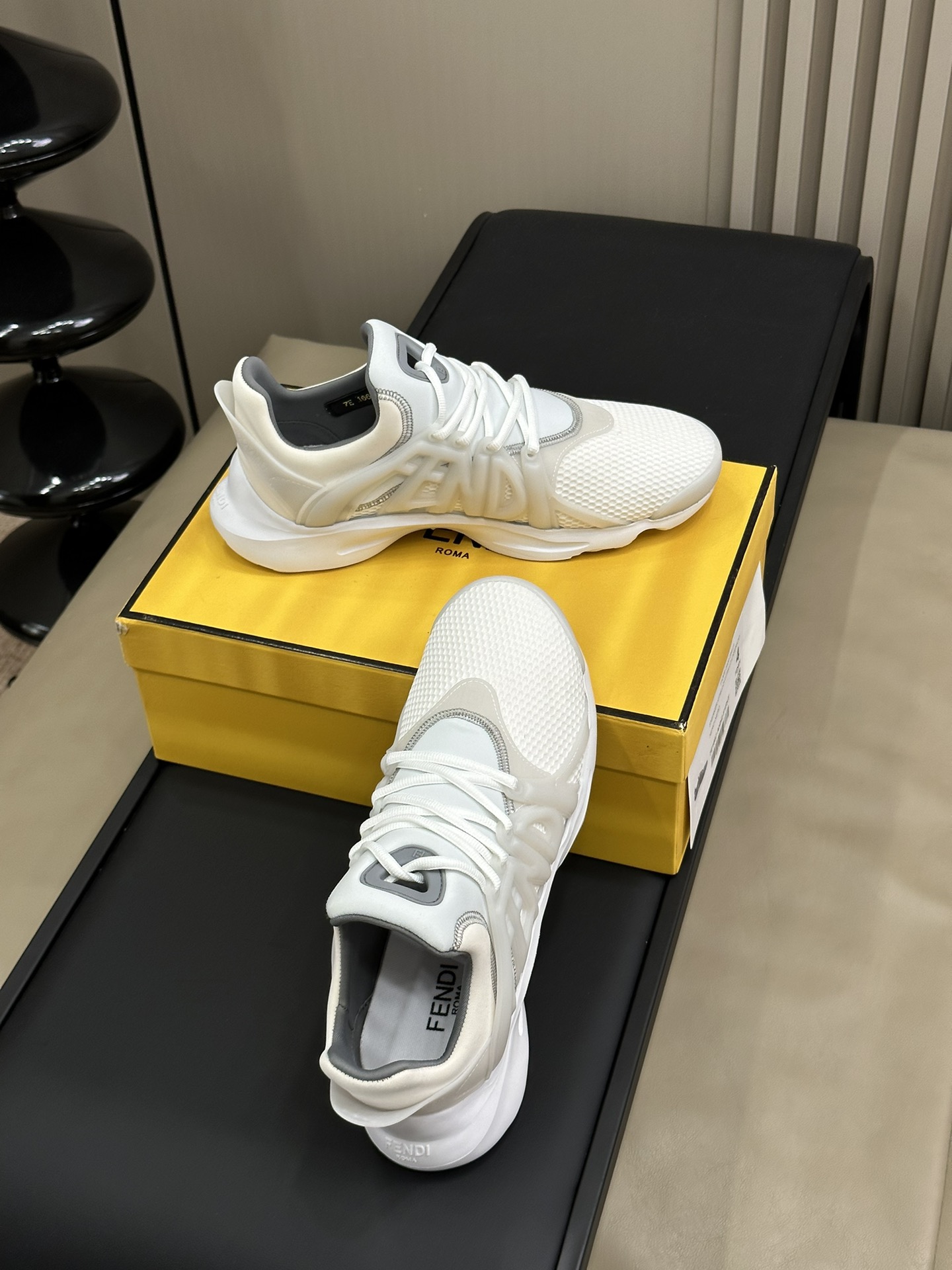 Bagsaaa F**di Tag Sneakers White Technical Mesh Running Sneakers