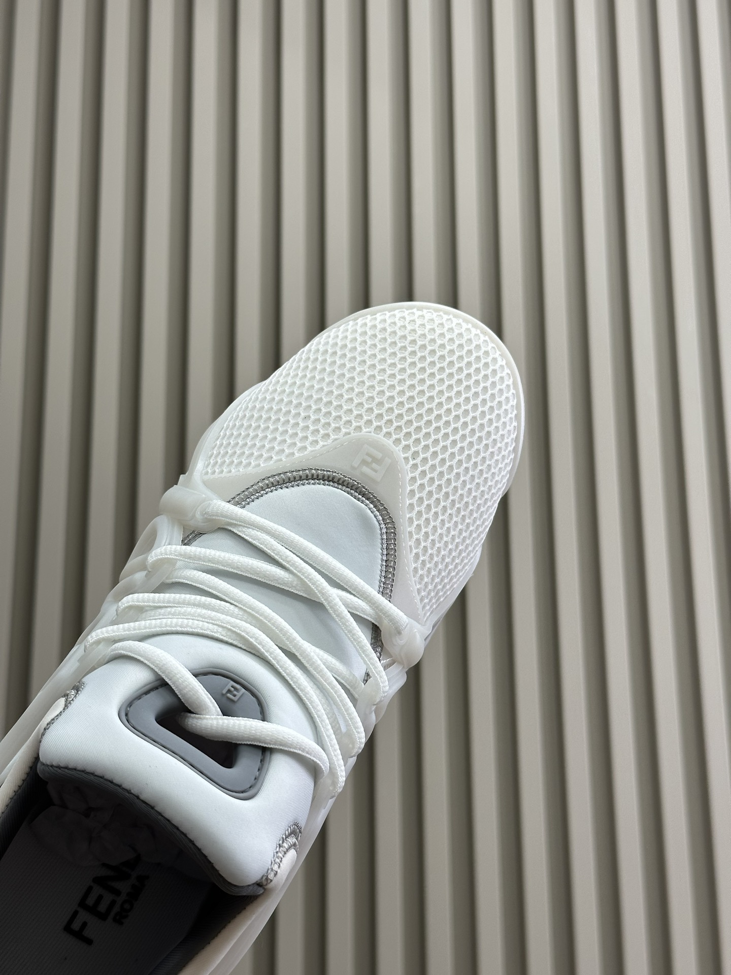 Bagsaaa F**di Tag Sneakers White Technical Mesh Running Sneakers