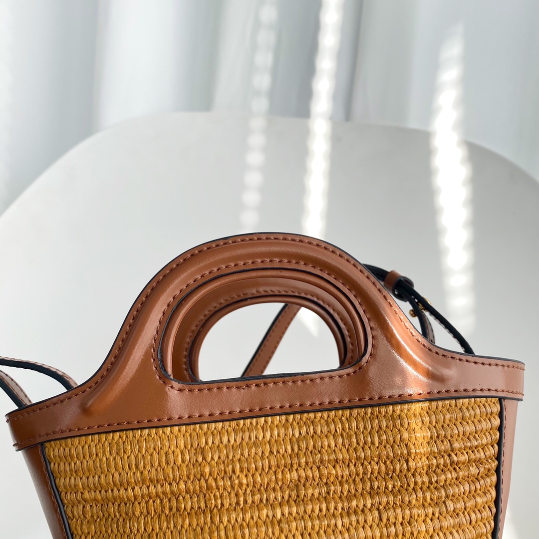Bagsaaa Marni Tropicalia Micro Bag in brown leather and raffia-effect fabric