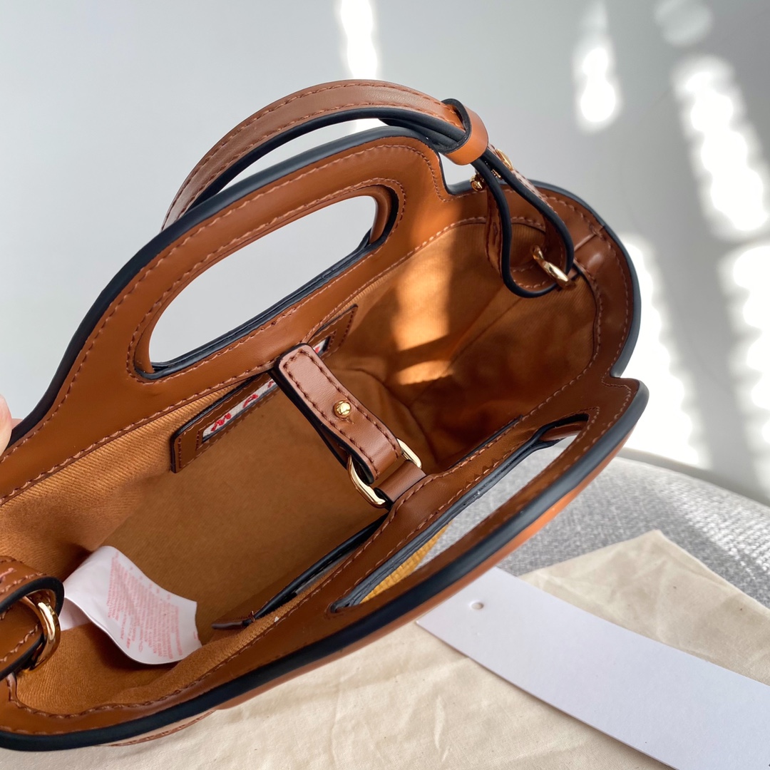 Bagsaaa Marni Tropicalia Micro Bag in brown leather and raffia-effect fabric