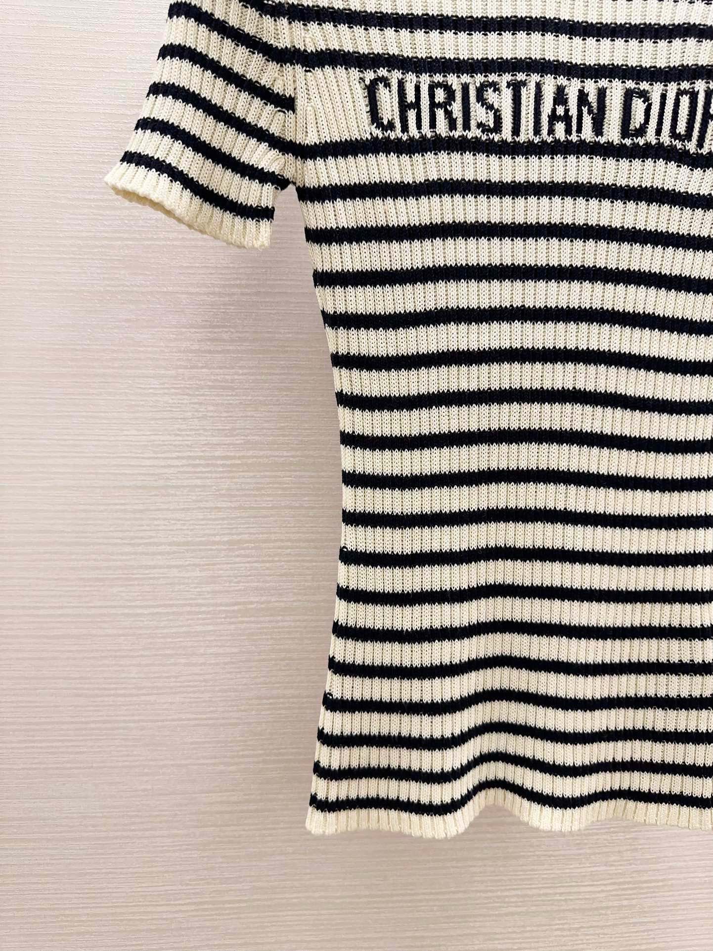 Bagsaaa D10riviera Short-Sleeved Sweater White and Black Cotton Ribbed Knit with D10r Marinière Motif