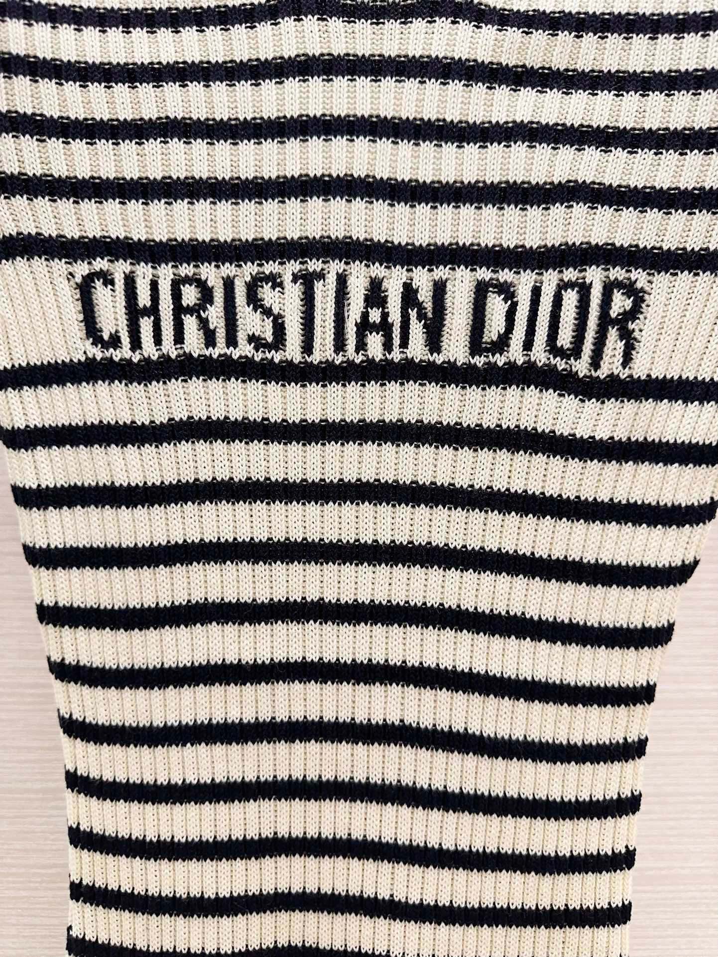 Bagsaaa D10riviera Short-Sleeved Sweater White and Black Cotton Ribbed Knit with D10r Marinière Motif