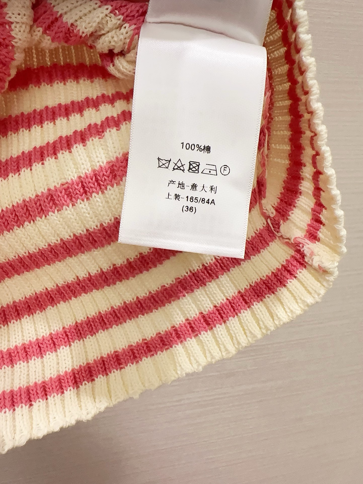 Bagsaaa D10riviera Short-Sleeved Sweater White and Pink Cotton Ribbed Knit with D10r Marinière Motif