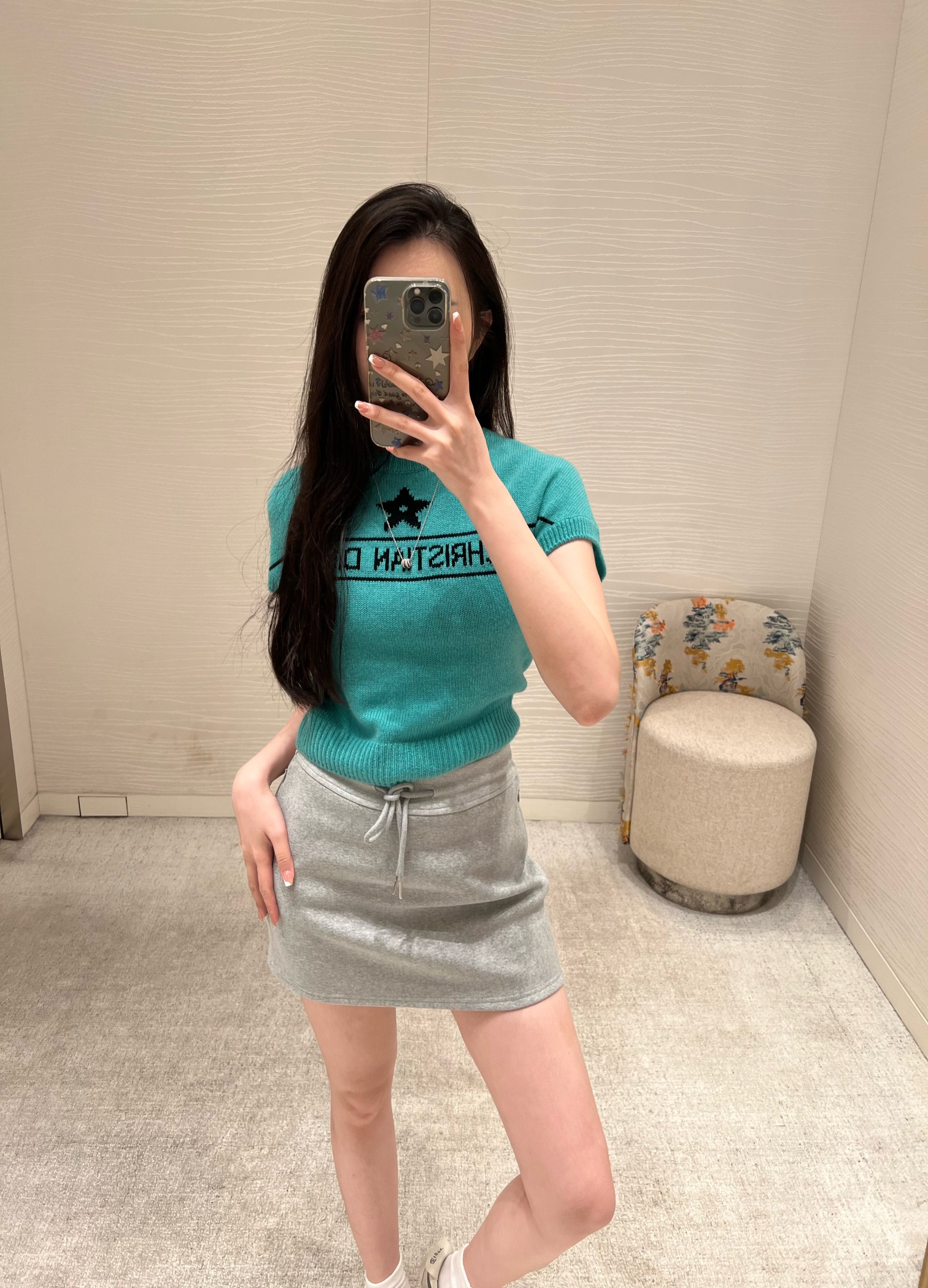 Bagsaaa D10riviera Short-Sleeved Sweater Aquamarina Cashmere Knit
