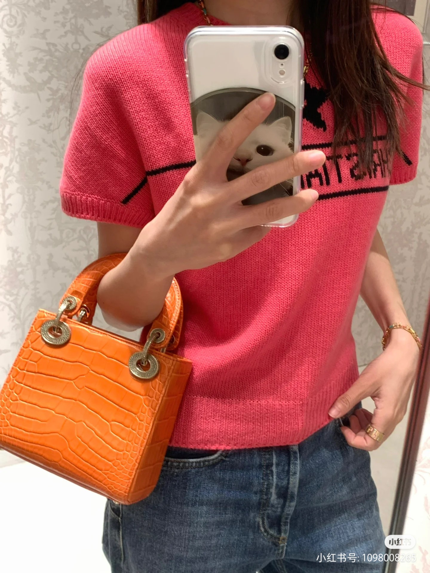 Bagsaaa D10riviera Short-Sleeved Sweater Candy Pink Cashmere Knit