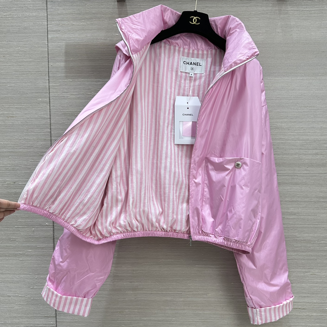 Bagsaaa Ch**el Stripes Plain Logo Jackets Pink