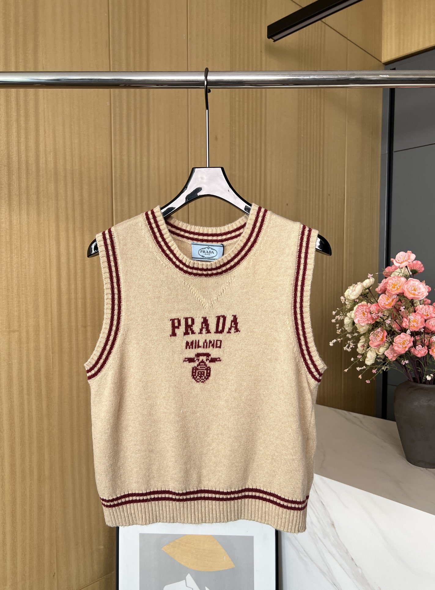 Bagsaaa Pra*a Wool And Cashmere Vest Camel/Amaranth